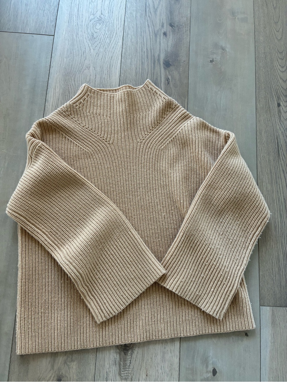 A.L.C. Beige Cowl Neck Ribbed Sweater